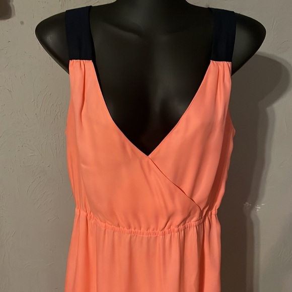 S/P American Eagle peach orange pink sleeveless v-neck lined midi dreas - Picture 3 of 14